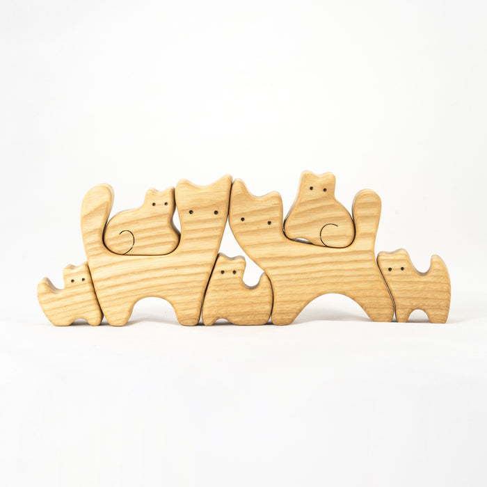 Waldorf Wooden Cats family of 7 puzzle set - PoppyBabyCo
