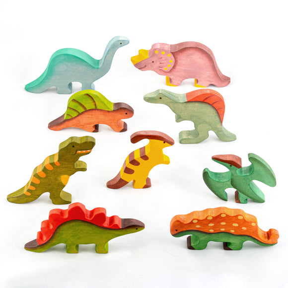Waldorf Wooden Dinosaurs set painted- 6 pieces - PoppyBabyCo