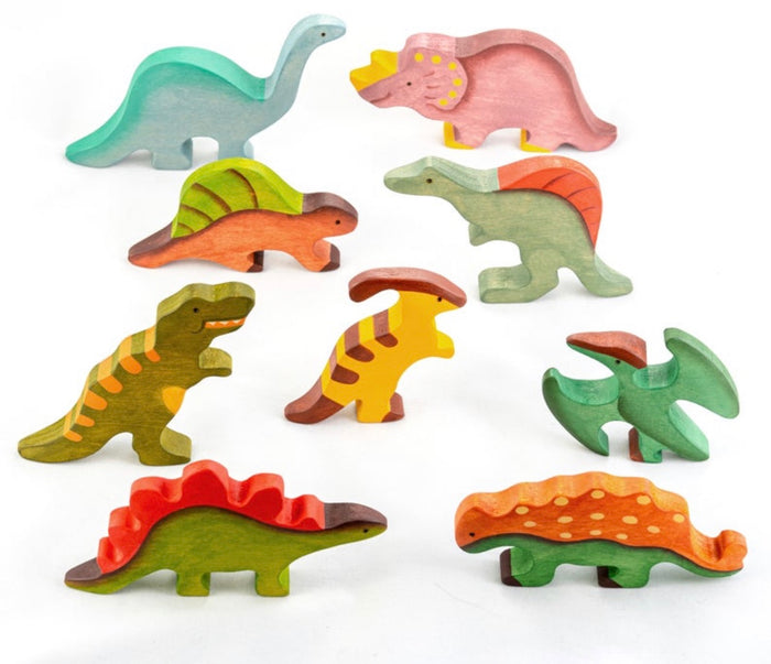Wooden Dinosaur toys set painted- 9 pieces