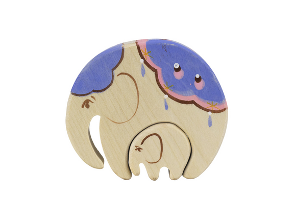 Wooden mama elephant with baby puzzle