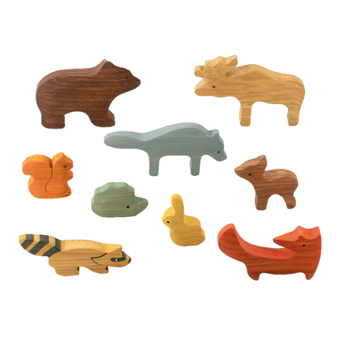 Wooden set of 9 Animals from the forest painted - PoppyBabyCo