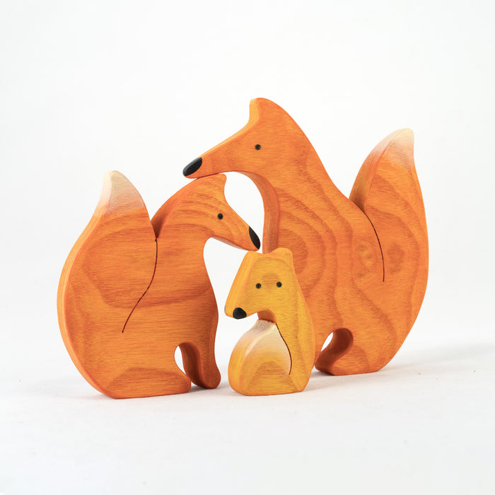 Waldorf Wooden Foxes family of 3 puzzle set - PoppyBabyCo