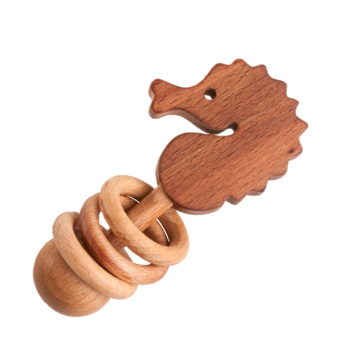 Organic Wooden Rattle-Teether Seahorse - PoppyBabyCo