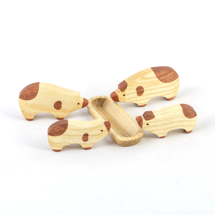 Wooden Pig toy Set painted- 4 pieces