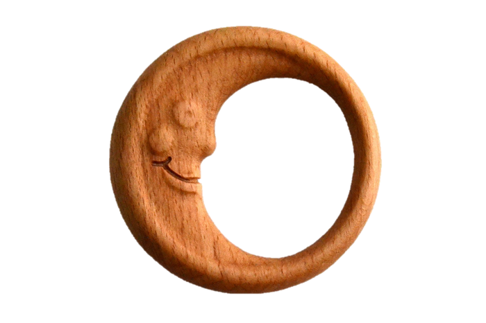 Organic Wooden Rattle-Teether Moon - PoppyBabyCo