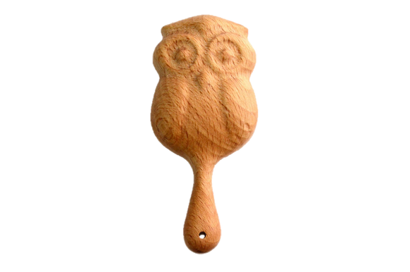 Organic Wooden Rattle toy Owl - PoppyBabyCo