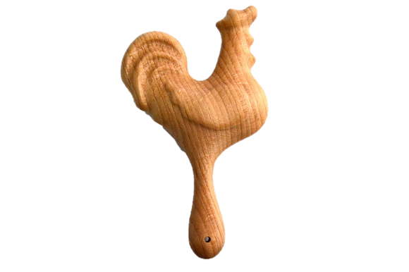 Organic Wooden Rattle toy Proud Rooster - PoppyBabyCo