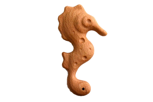 Organic Wooden Rattle toy Seahorse - PoppyBabyCo
