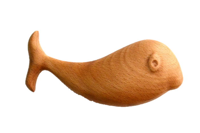 Organic Wooden Rattle toy Whale - PoppyBabyCo