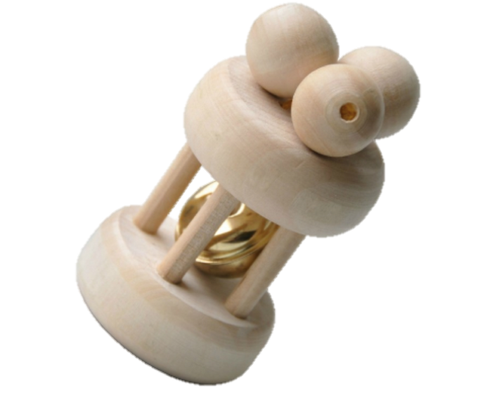 Montessori natural rolling rattle Wood Toy Bell Cylinder, small - PoppyBabyCo