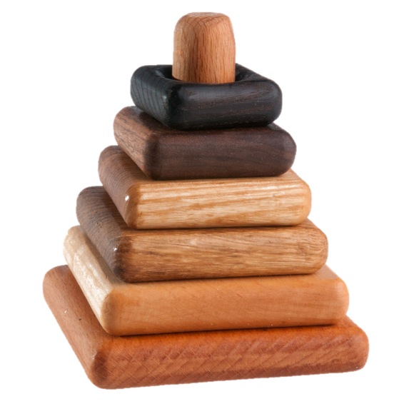 Wooden stacking toy in square shape from 6 types of wood - PoppyBabyCo