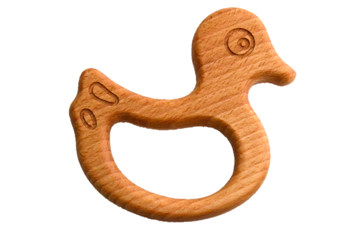 Organic Wooden Teether toy Duck - PoppyBabyCo