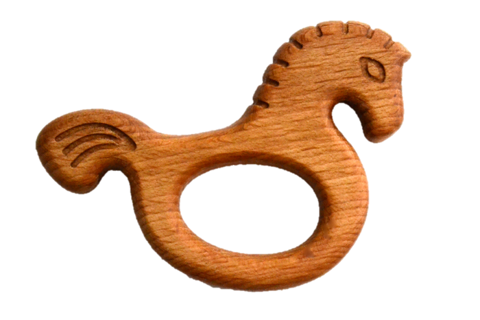 Organic Wooden Teether toy Horse - PoppyBabyCo