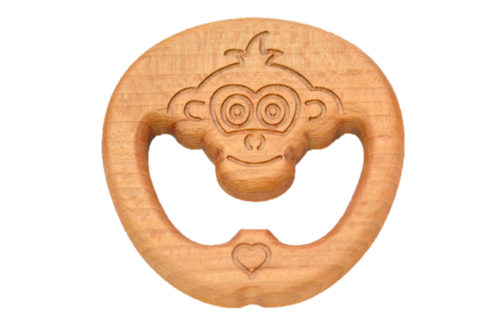 Organic Wooden Teether toy Monkey - PoppyBabyCo