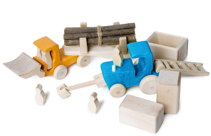 Magnetic Wooden Tractor & Truck set with magnetic accessories