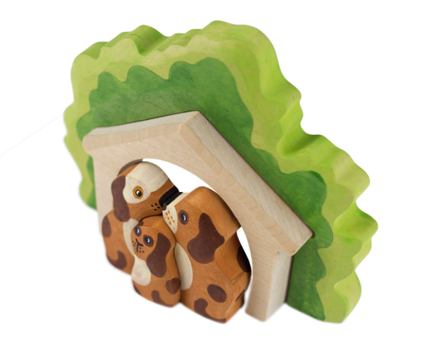 Wooden Dog house with Dogs figurines