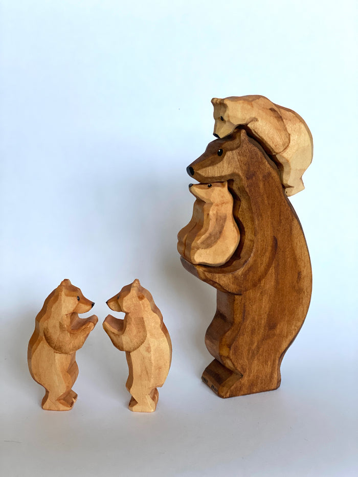 Hand-Carved Wooden Cubs Figurines set of 2