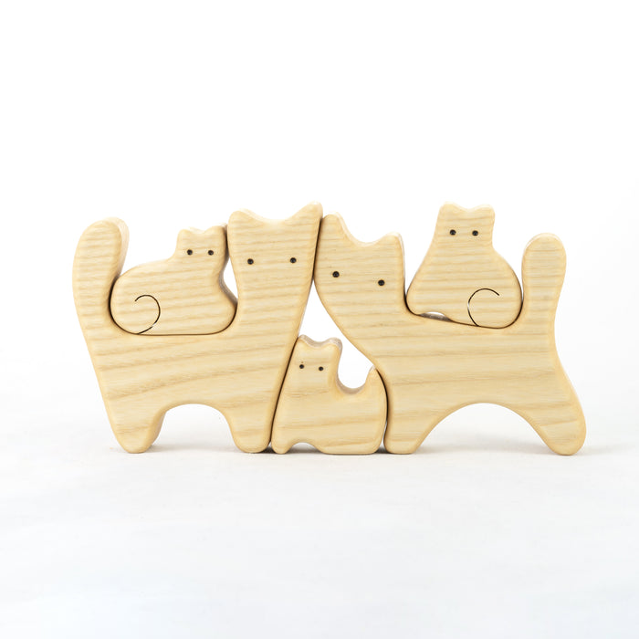 Waldorf Wooden Cats family of 5 puzzle set