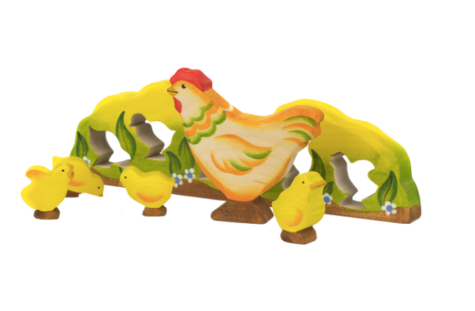 Wooden Chicken and chicks puzzle set