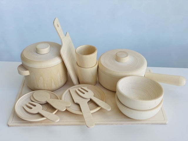 Unfinished Wooden Pots and Pans Play Set from Poppy Baby Co – Blossom