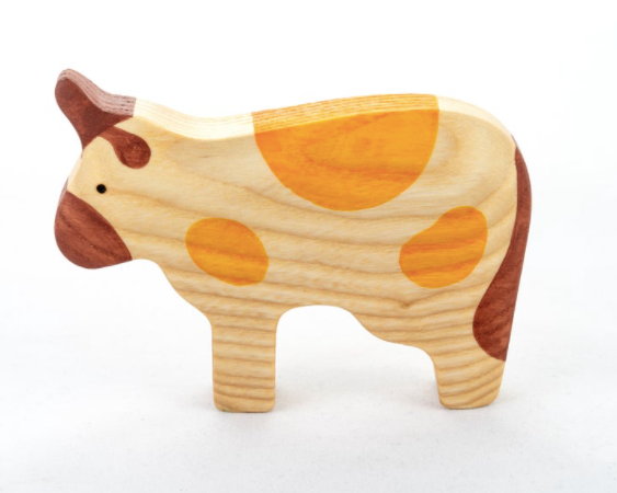 Wooden Cow Figurine
