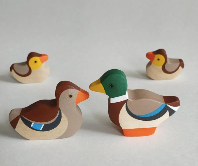 Handmade Wooden Ducks Figurines set of 4