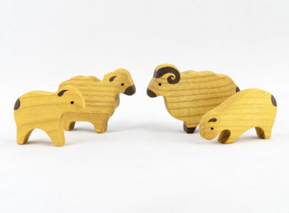 Waldorf Wooden Sheep Set painted- 4 pieces