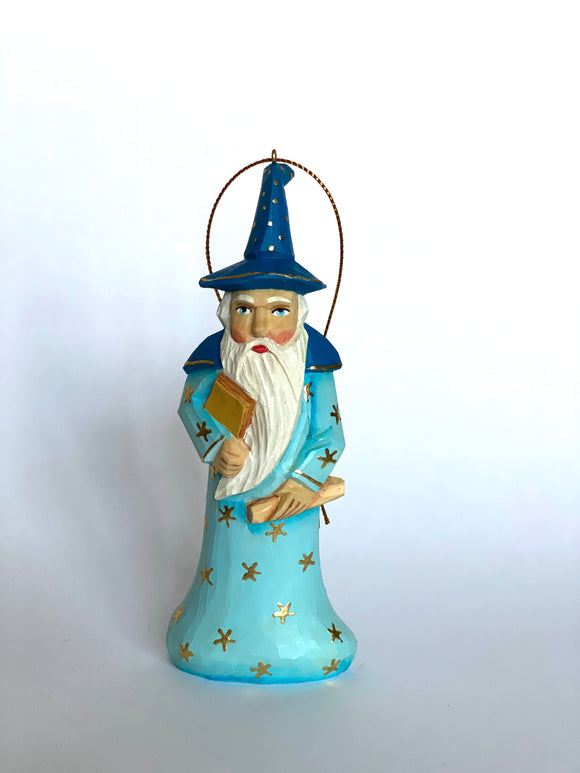 Hand Carved Wooden Christmas Ornament Wizard