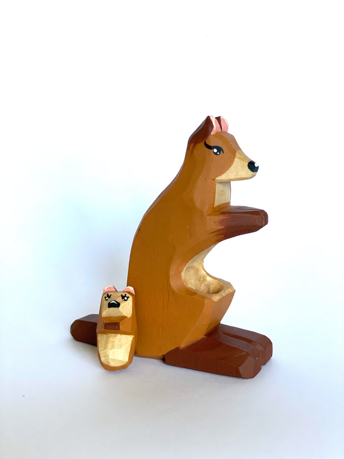 Wooden Kangaroo Toy with the Baby