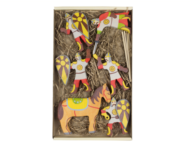 Wooden Medieval Knights and Horse Set