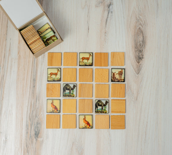 Wooden Memory Matching Game in a Box, Zoo Animals