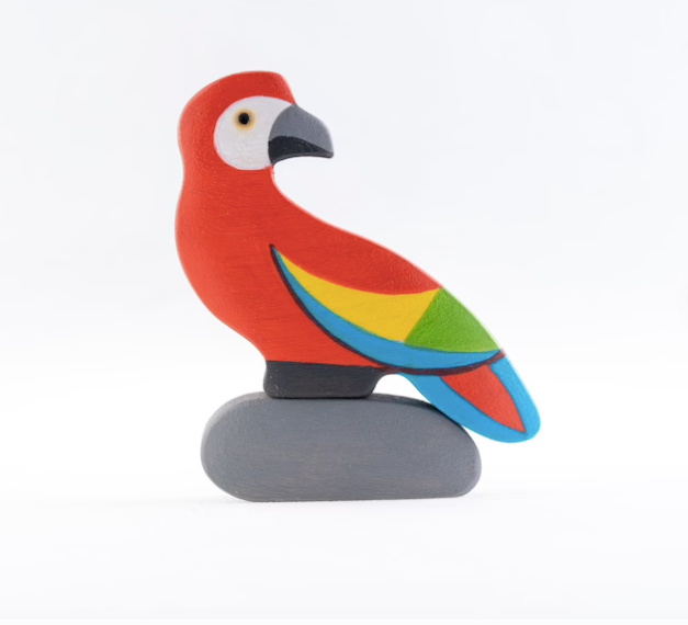 Handmade Wooden Red Parrot Figurine