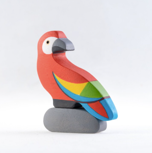 Handmade Wooden Red Parrot Figurine