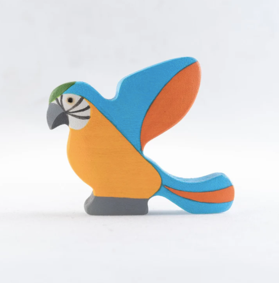 Mikheev Handmade Wooden Blue Parrot Figurine