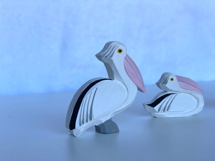 Hand Carved Wooden Pelican Toy set of 3