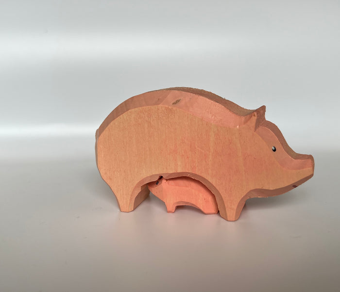 Wooden Pig with Piglet