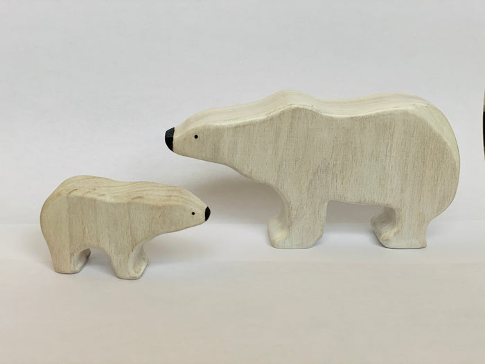 Wooden Polar Bear with Cub