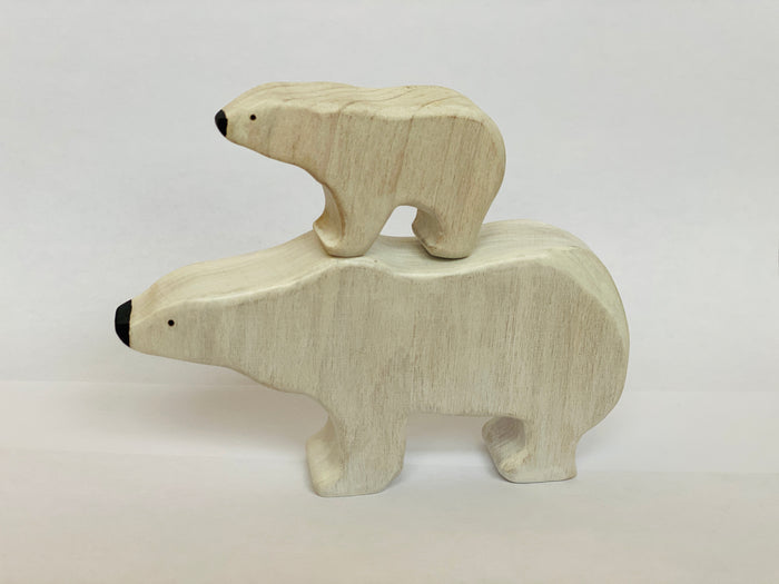 Wooden Polar Bear with Cub