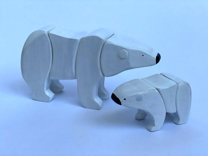 Wooden Polar Bear Toy with the Cub Set