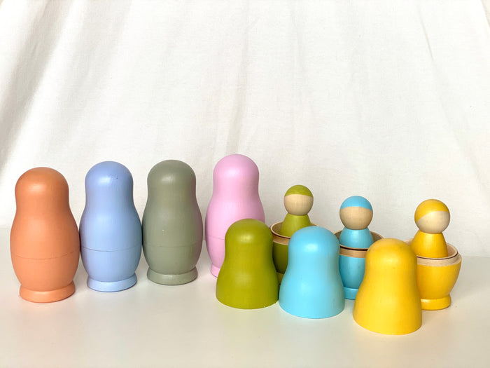 Wooden Nesting Dolls with Pegs Pastel