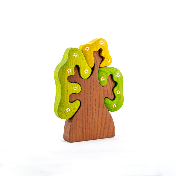 Wooden Spring Tree with three crowns puzzle, small flowers